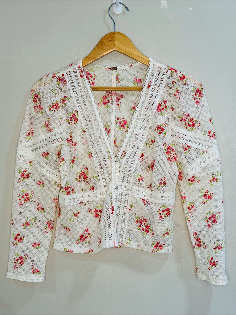 Free people floral cardigan/Kika Printed Top Sz M Boho